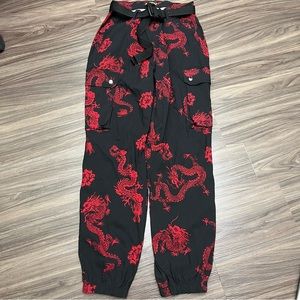Like an Angel Dragon Print Red & Black Relaxed Pants Size L Y2K